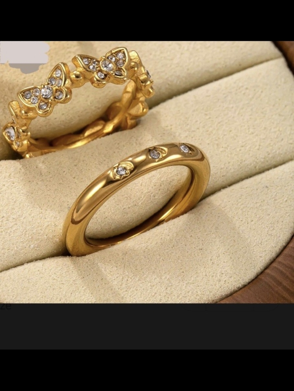 Fashion Jewelry Gold-Tone Crystal Butterfly & Band Stackable Ring Set